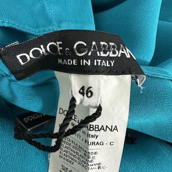 Dolce & Gabbana Women Top 46 IT 10 US Blue Silk Satin Secretary Self Tie Classic - Picture 15 of 16